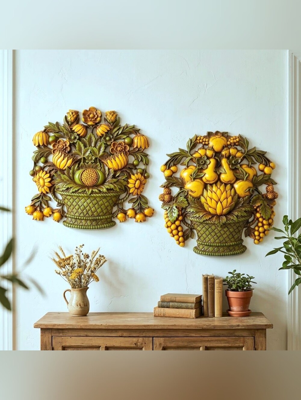 Set of 2 XL 1970s Vintage syroco fruit baskets